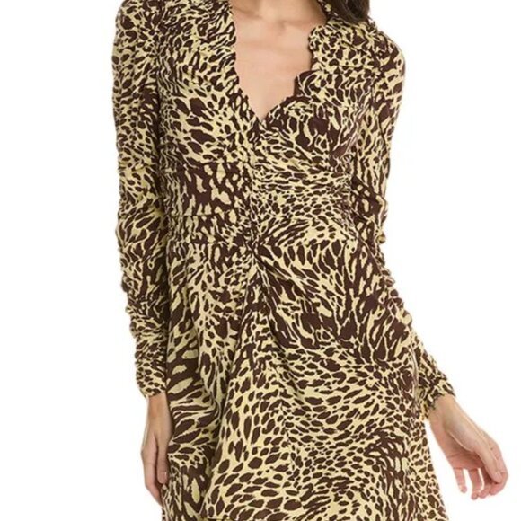 A.L.C. Marcie SILK Mini Dress NWT Golden Haze Chocolate Brown Leopard Brand New - Picture 11 of 14